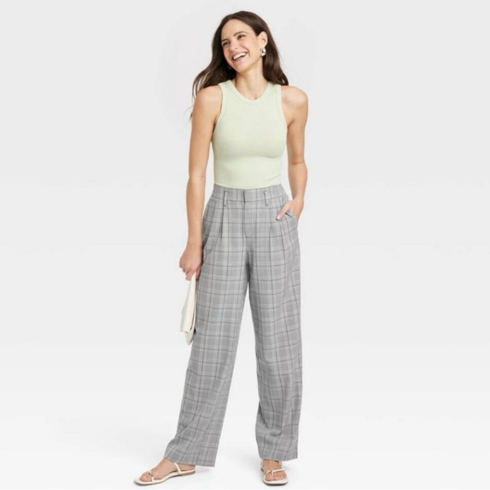 A New Day High-rise Trousers in Gray Plaid Size 10 Regular